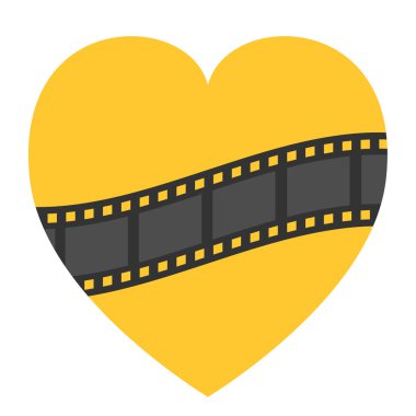 Film şeridi Çerçevesi simgesi. Dalga şekli şerit. Tasarım öğesi. Kalp şekli. Ben filmi çok severim. Düz tasarım. Beyaz arka plan. İzole. Vektör çizim