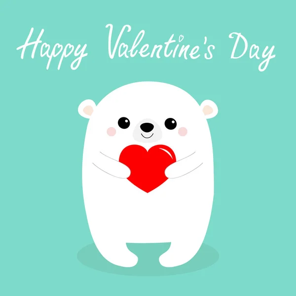 Happy Valentines Day Biały Niedźwiedź Głowa Twarz Dziecka Gospodarstwa Czerwone — Wektor stockowy