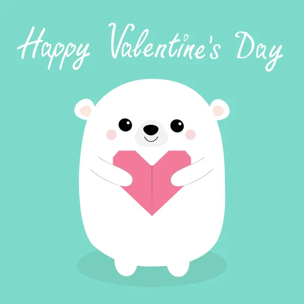 Happy Valentines Day White Baby Bear Head Face Holding Pink — Stock Vector