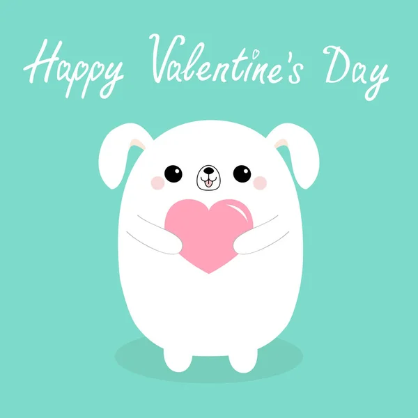 Happy Valentines Day White Baby Dog Puppy Head Face Holding — Stock Vector