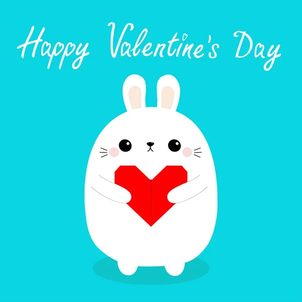 Happy Valentines Day White Baby Rabbit Hare Puppy Head Face — Stock Vector