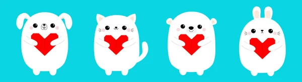 Joyeuse Saint Valentin Chien Chat Blanc Ours Chien Chiot Lapin — Image vectorielle