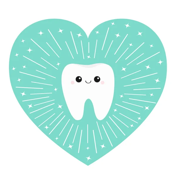 Sağlıklı Diş Kalp Simgesi Güler Yüz Yuvarlak Çizgi Daire Sözlü — Stok Vektör