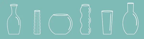 Wazon Konturu Ikony Ustaw Wiersz Ceramiczne Ceramika Szkło Kwiat Ozdoba — Wektor stockowy