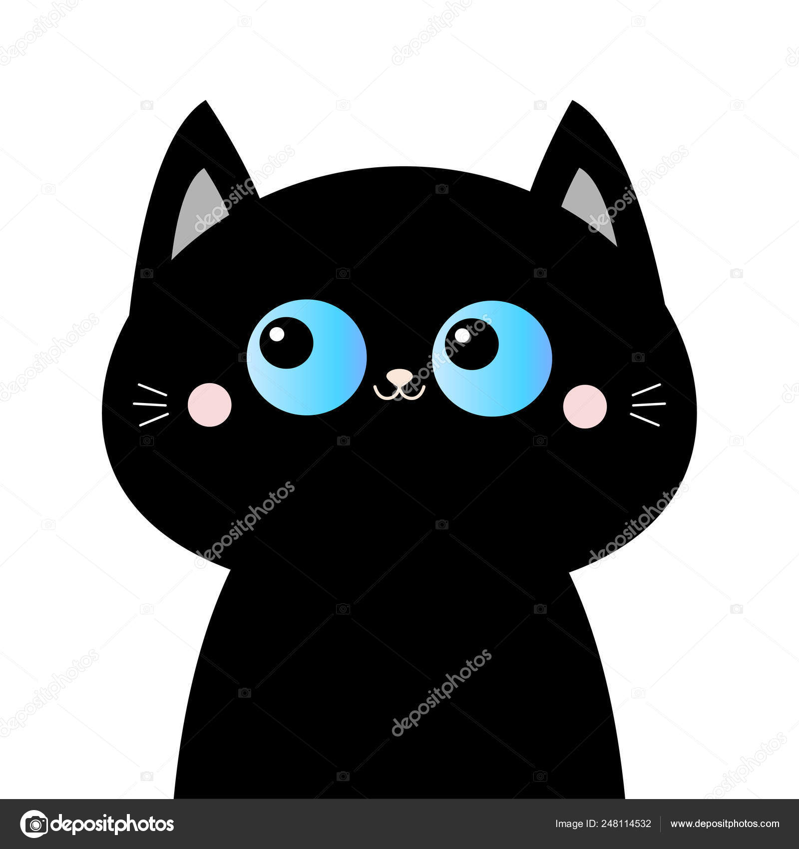 Schwarze Katze Kopf Gesicht Silhouette Blaue Augen Rosa