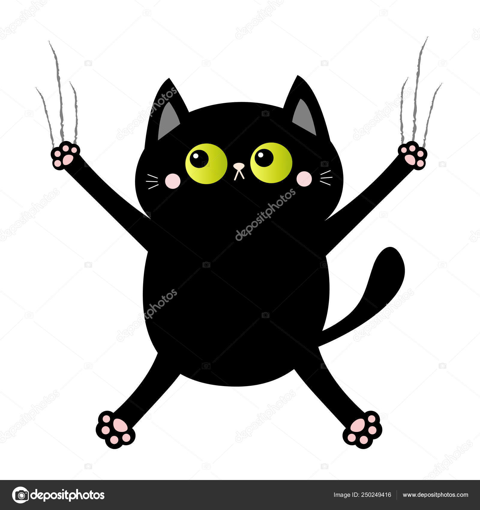 Cute Black Cat Icon. Funny Cartoon Character. Kawaii Animal. Tail