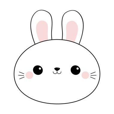 Bunny tavşan yüz zeka çizgisi simgesi yuvarlak. Doodle doğrusal kroki. Siyah kontur siluet. Pembe kulaklar. Mutlu paskalyalar. Sevimli çizgi kawaii komik bebek karakter. Beyaz arka plan. Düz tasarım.
