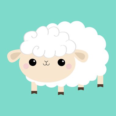 Koyun kuzu simgesi. Şekli bulut. Komik bebek karakter gülümseyen sevimli çizgi kawaii. Çocuk odası dekorasyon. Tatlı rüyalar. Düz tasarım. Mavi arka plan. İzole.