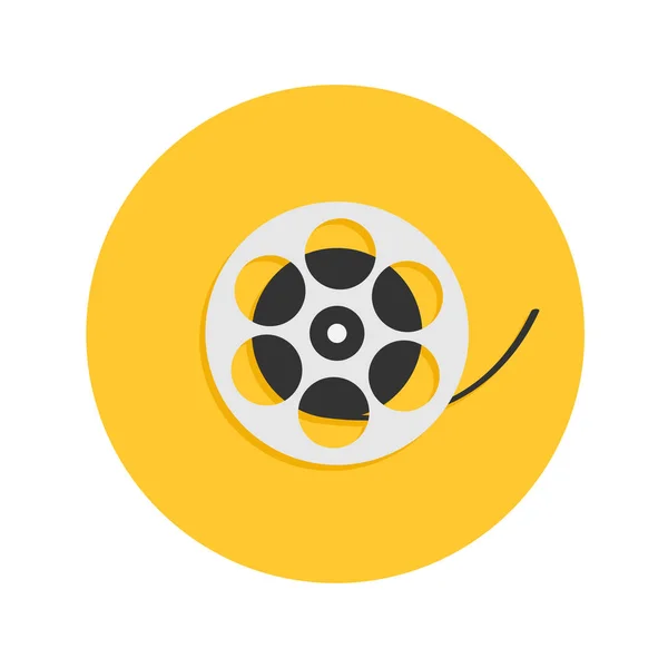 Film film kołowrotek. Kocham kino Okrągła ikona. Płaska konstrukcja stylu. Żółte tło. Na białym tle. — Wektor stockowy