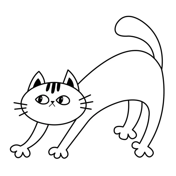 Spaventato arco gatto indietro. Un gattino spaventato. Schizzo lineare Doodle. Silhouette contorno nero. Carino divertente personaggio cartone animato kawaii. Buon Halloween. Stampa adesiva. Sfondo bianco. Design piatto . — Vettoriale Stock