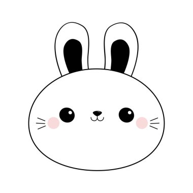 Bunny tavşan yüz zeka çizgisi simgesi yuvarlak. Doodle doğrusal kroki. Siyah kontur siluet. Büyük kulaklar. Sevimli çizgi kawaii komik bebek karakter. Mutlu paskalyalar. Beyaz arka plan. Düz tasarım.
