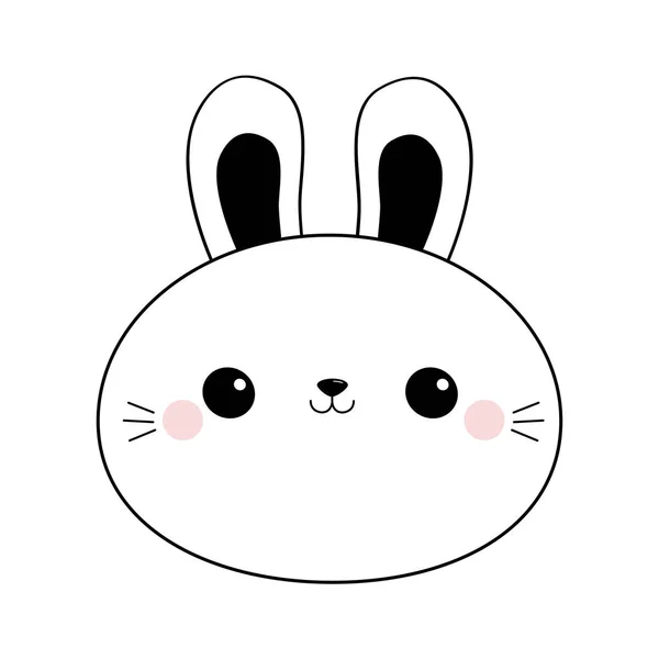 Conejo conejo cara redonda cabeza icono de la línea. Esbozo lineal de Doodle. Silueta de contorno negro. Orejas grandes. Lindo personaje de dibujos animados kawaii bebé divertido. Feliz Pascua. Fondo blanco. Diseño plano . — Vector de stock