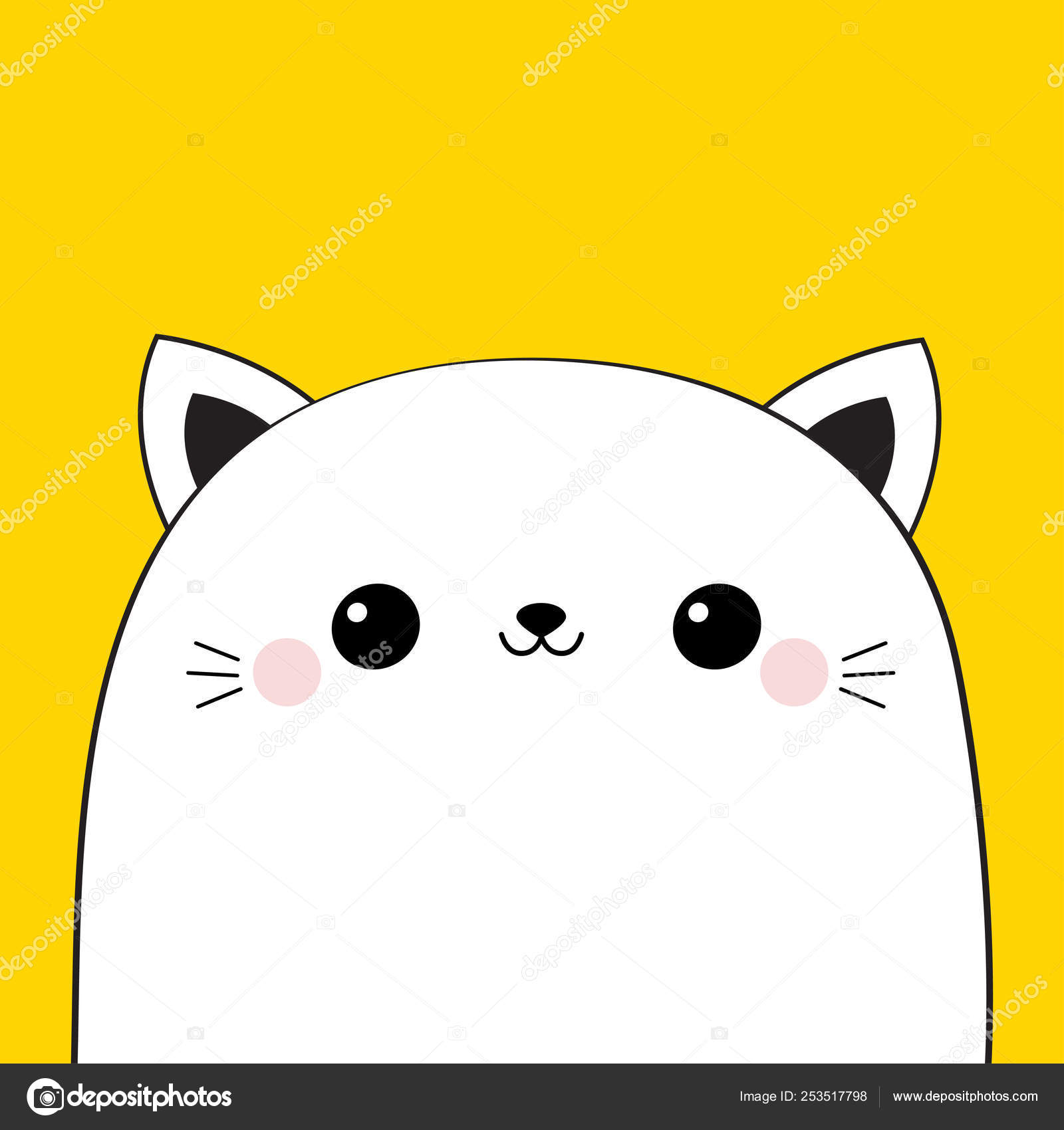 Cute Cat Icon. Gray Kitten Face Head Silhouette. Funny Kawaii