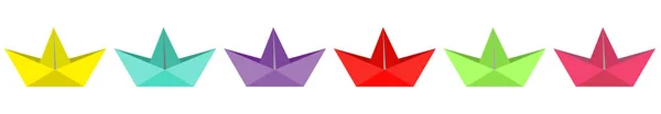 Origami papel barco establecer línea. Diseño plano. Fondo blanco. Aislado . — Vector de stock