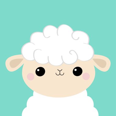 Koyun kuzu yüz baş simgesi. Şekli bulut. Komik bebek karakter gülümseyen sevimli çizgi kawaii. Çocuk odası dekorasyon. Tatlı rüyalar. Düz tasarım. Mavi arka plan. İzole.