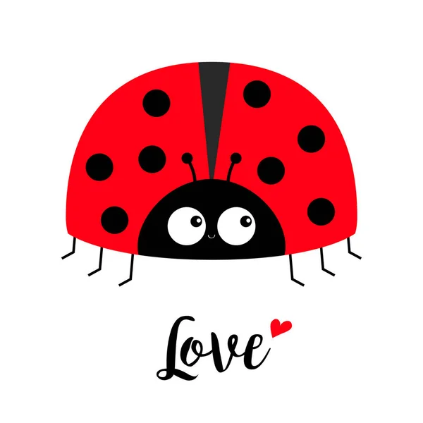Icono de mariquita de insecto rojo. Me encanta la tarjeta de felicitación con corazón. Lindo personaje de dibujos animados kawaii bebé divertido. Feliz día de San Valentín. Diseño plano. Fondo blanco . — Vector de stock