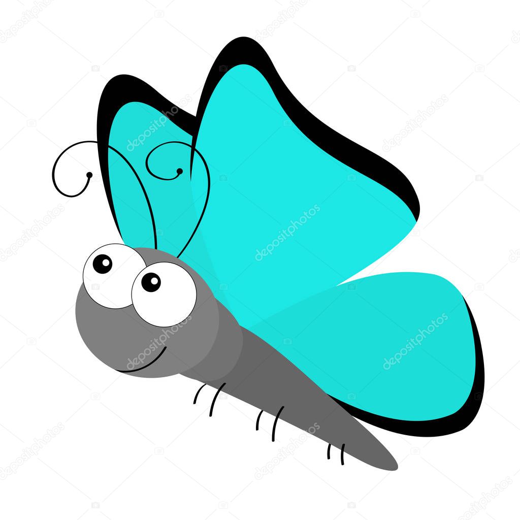 Butterfly flying insect icon. Baby kids collection. Colorful Blue Lepidoptera Morpho amathonte. Cute cartoon kawaii funny character. Smiling face. Flat design. White background. Isolated.