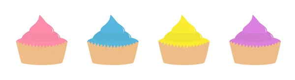 Cupcake pictogram set lijn. Platte ontwerpstijl. Witte achtergrond. Geïsoleerd. — Stockvector