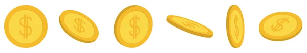 Zlatá mince 3d ikonu nastavit řádek. Znak dolaru. Obchodní koncept. Bílé pozadí. Izolovaný plochý design — Stockový vektor