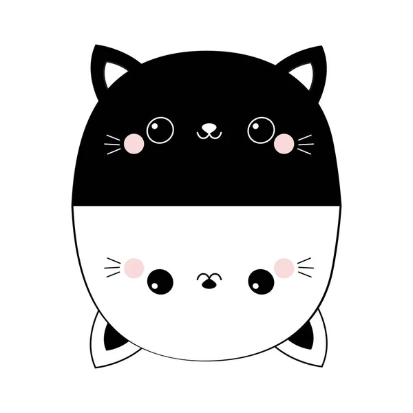 검은 흰색 고양이 세트입니다. 머리 얼굴 라인 윤곽 실루엣 라운드 아이콘입니다. 핑크 블러시 뺨. 재미 귀 엽 다 웃는 동물. 귀여운 만화 재미 있는 캐릭터입니다. 애완 동물 컬렉션. 평면 디자인 아기 배경. — 스톡 벡터