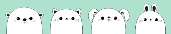 Kot kotek królik zając pies szczeniak niedźwiedź twarz zestaw głowy. Cute Cartoon Kawaii śmieszne zwierzę dziecka. Sylwetka konturu linii. Przyjaciele na zawsze. Płaska karta miłosna. Niebieskie tło — Wektor stockowy