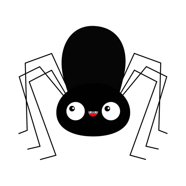 Silhouette d'araignée noire. Mignon personnage de dessin animé kawaii bébé. De longues pattes. Un drôle d'insecte. De grands yeux. Joyeux Halloween. Design plat. Citrouille. Fond blanc. Isolé . — Image vectorielle