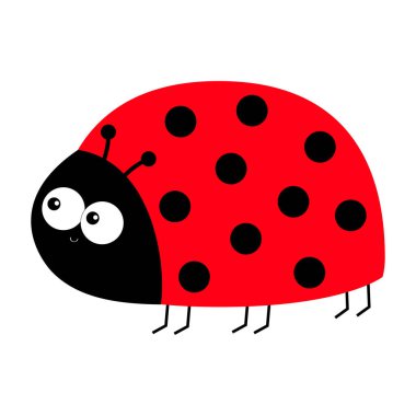 Lady bug uğur böceği böcek simgesi baskı. Yan görünüm. Sevgi tebrik kartı. Sevimli karikatür kawaii komik bebek karakteri. Sevgililer günün kutlu olsun. Düz tasarım. Beyaz arka plan.