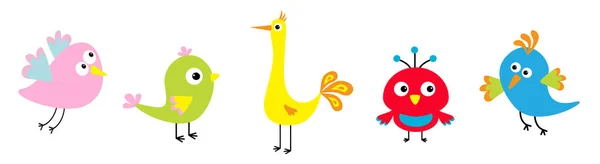 Cartoon bird set line. Charmant personnage. Drôle de collection pour les enfants. Design plat. Illustration bébé . — Image vectorielle