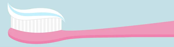 Zahnbürste mit Zahnpasta. Zähneputzen gesunde Zähne. Mundhygiene rosa Pinselpaste Symbol. Babypflege isoliert. beige Hintergrund flaches Design. — Stockvektor