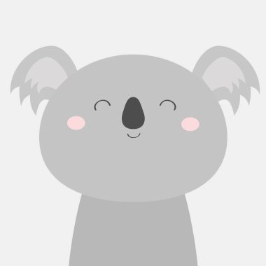 Koala ayı yüz baş simgesi. Kawaii hayvanı. Sevimli çizgi film karakteri. Gözleri, burnu, kulakları olan komik bir bebek. Çocuklar baskı. Love Tebrik kartı. Düz tasarım. Beyaz arka plan. Izole.