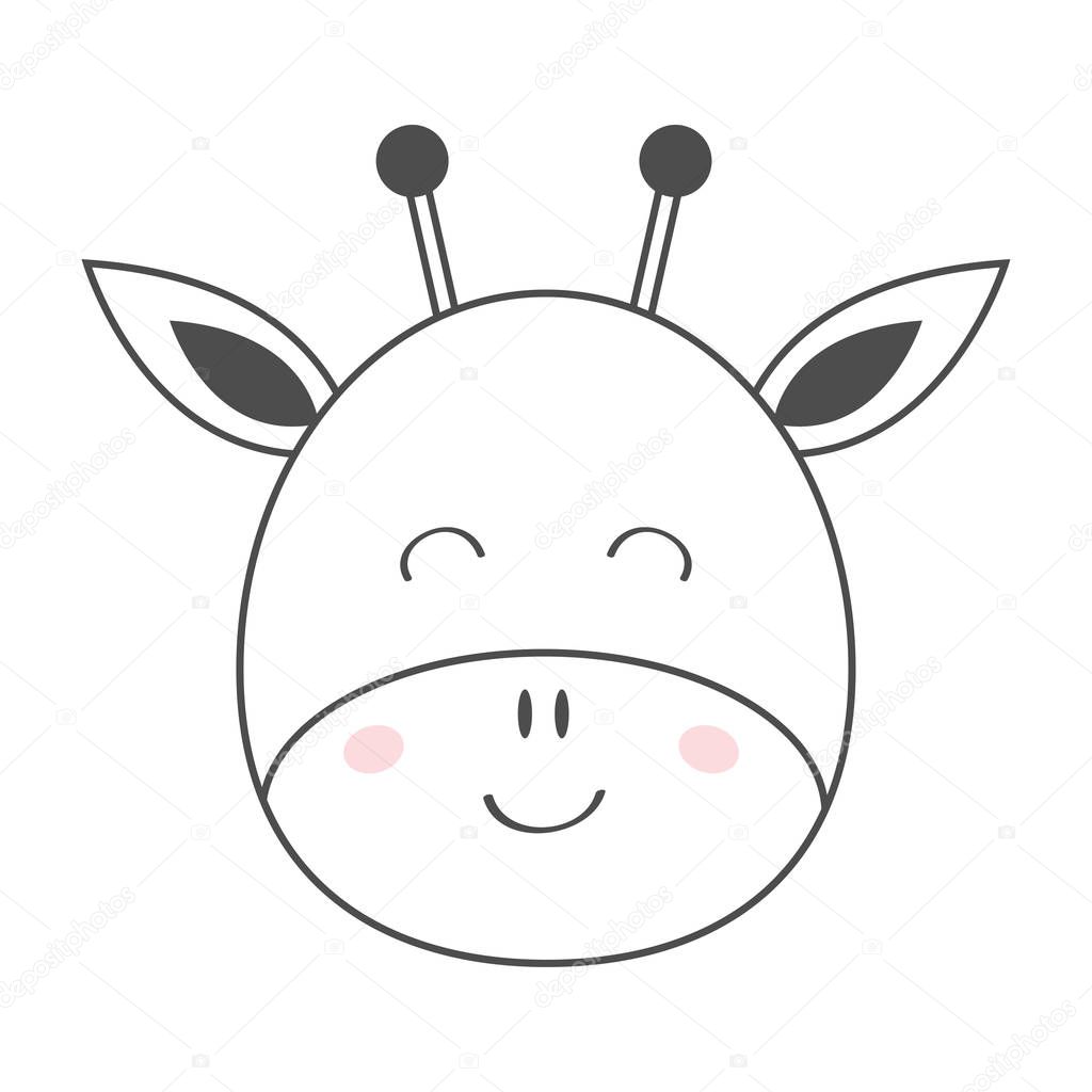 Icono de dibujo de la cabeza de la cara redonda jirafa. Animal Kawaii. Lindo  personaje de, image size:1024x1024