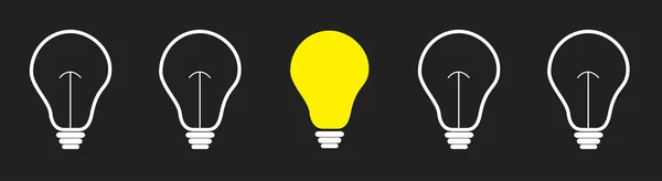 On off light bulb icon set line. Business idea concept. Yellow color. Funny background. Flat design. — Stock Vector