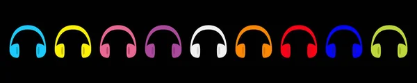 Auriculares auriculares icono de línea de conjunto. Colorida silueta de arco iris. Tarjeta de música. Estilo de diseño plano. Fondo blanco. Aislado . — Vector de stock