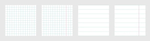 笔记本纸张纹理单元格内衬模板与红色粉红色线条集。复制本背景的方形空白页。平面设计。白色背景。孤立. — 图库矢量图片