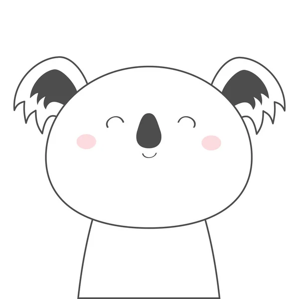 Koala bear face head line sketch icon. Kawaii animal. Cute cartoon character. Funny baby with eyes, nose, ears. Kids print. Love Greeting card. Flat design. White background. Isolated.