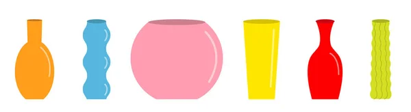 Ensemble de vases. Ligne d'icône colorée mignonne. Modèle de décoration en céramique de fleur de verre de poterie. Fond blanc. Isolé. Conception plate . — Image vectorielle