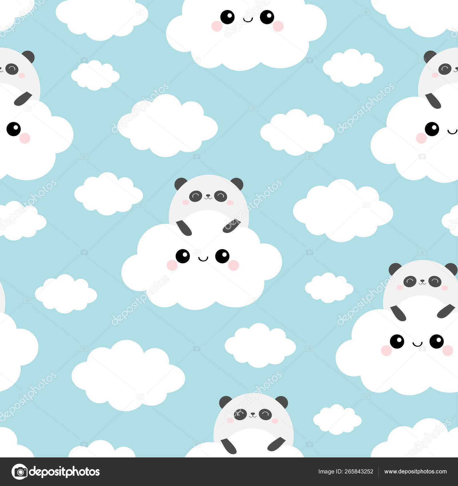 Panda urso rosto segurando nuvem azul no céu. Bonito desenho animado kawaii  engraçado sorrindo personagem do bebê. Decoração de berçário. Impressão  infantil. Fundo branco. Projeto plano . imagem vetorial de worldofvector©  263801766