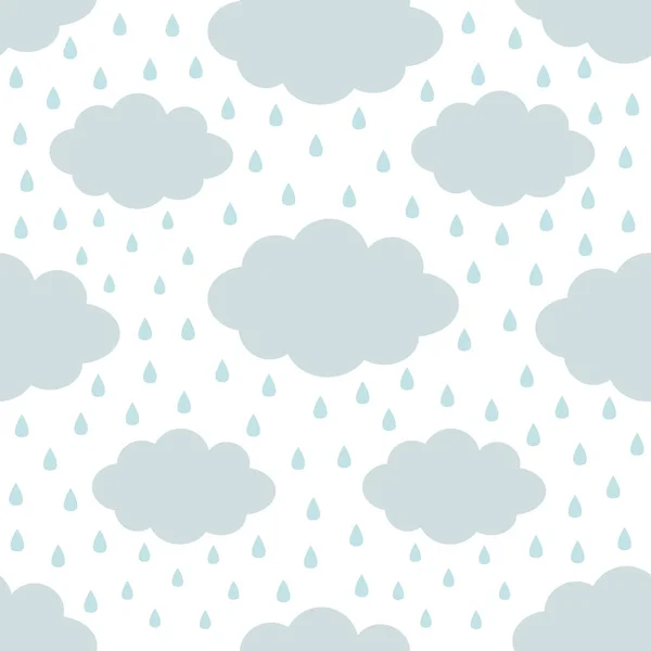 Seamless Pattern. Cloud in the sky. Rain drop. Cute cartoon kawaii funny baby kids decor. Wrapping paper, textile template. Nursery decoration. White background. Flat design. — Stock Vector