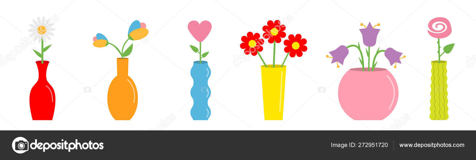 Flower In Vase Set Cute Colorful Icon Collection Ceramic Pottery