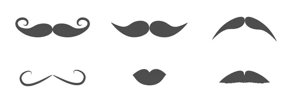 Mustaches and lips icon set line. Moustaches hair. Flat design. White background. Isolated. — Stock Vector