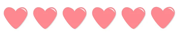 핑크 하트 빛나는 아이콘 세트 라인. 해피 발렌타인 데이 기호 기호 간단한 템플릿입니다. 귀여운 그래픽 개체입니다. 사랑 인사말 카드. 플랫 디자인 스타일. 격리. 흰색 배경. — 스톡 벡터