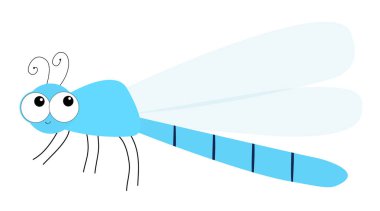 Yusufçuk simgesi. Sevimli karikatür kawaii komik karakter. Mavi ejderha sinek Böcek. Büyük gözler. Gülen yüz, boynuzlar. Düz tasarım. Bebek çocuklar küçük resim. Beyaz arka plan. Izole.