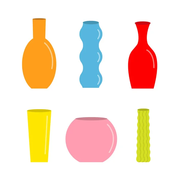 Set di vasi. Carino icona colorata. Ceramica ceramica vetro modello di decorazione fiore. Sfondo bianco. Isolato. Design piatto . — Vettoriale Stock