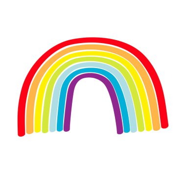 Beyaz arka planda gökkuşağı simgesi. Renkli çizgi seti. Sevimli karikatür kawaii çocuklar küçük resim. Tebrik kartı. LGBT topluluğu. Eşcinsel bayrağı sembolü. Düz tasarım.