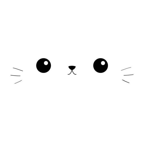 Yeux de chat, nez, moustaches. Mignon personnage de chaton de dessin animé. Tête face silhouette icône carrée. Ligne de contour. Un animal kawaii. Bébé chaton drôle. Carte d'amour. Design plat. Fond blanc — Image vectorielle