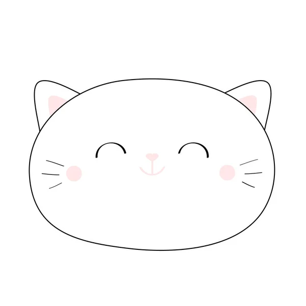 Cat smiling head face. Linear silhouette icon. Contour line. Cute cartoon kitty character. Kawaii animal. Funny baby kitten. Love Greeting card. Flat design. White background. Isolated. — Stock Vector