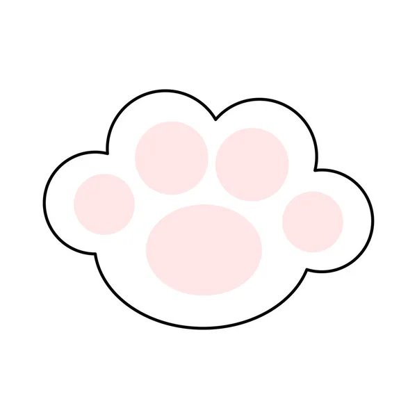 Pata de gato impressão perna pé ícone com almofadas rosa. Bonito desenho animado kawaii personagem engraçado parte do corpo silhueta linha. Coleção de animais de estimação do bebê Design plano. Fundo branco. Isolados . — Vetor de Stock