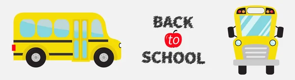 Back to school. Yellow bus set line. Cartoon clipart. Transportation. Side, front view. Flat design Isolated White background. — Stock Vector