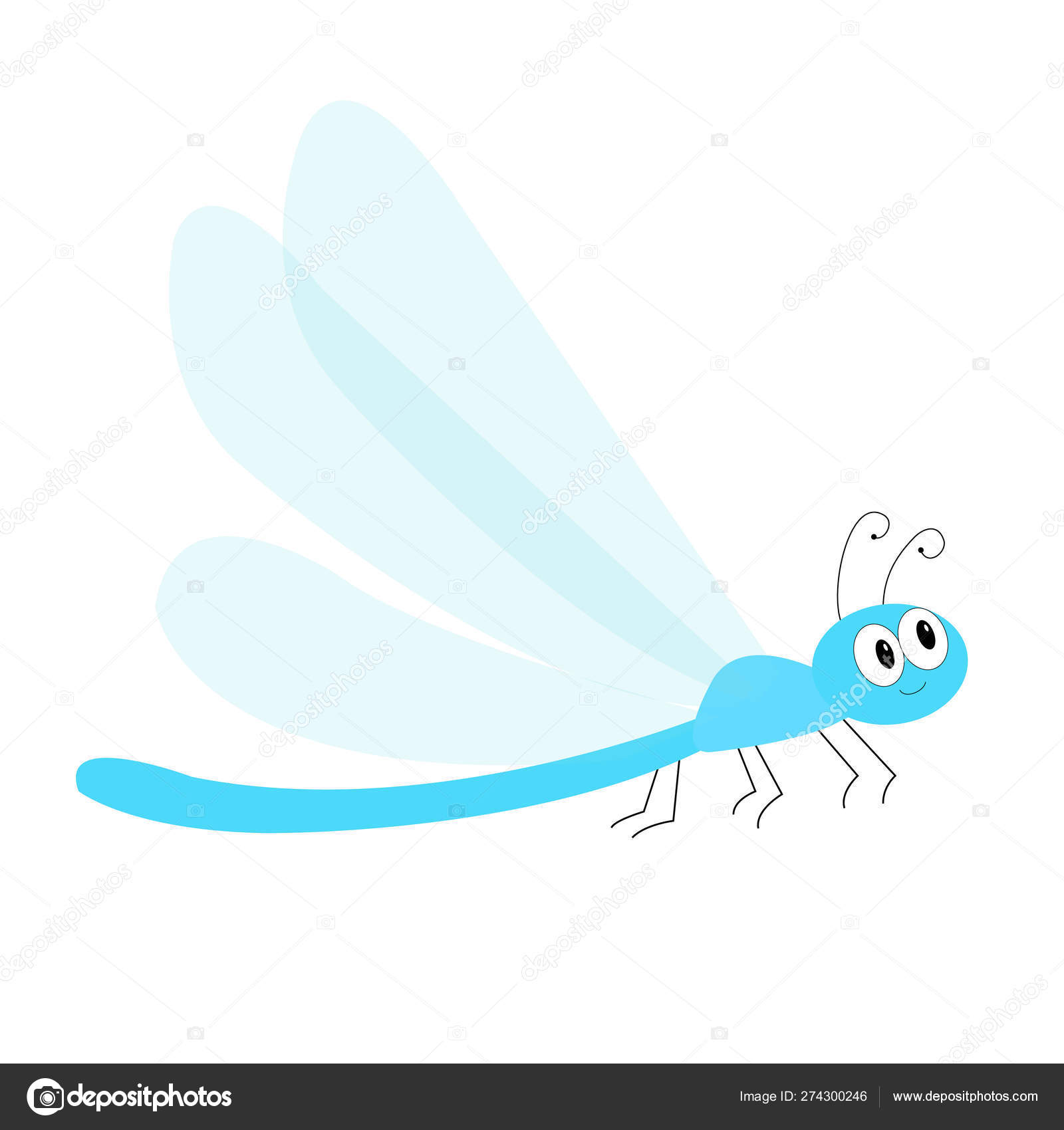 蜻蜓图标。可爱的卡通卡瓦伊有趣的人物。蓝龙飞昆虫。大眼睛。微笑的脸, 角。婴儿儿童剪贴画。白色背景。孤立。扁平设计.  图库矢量图©worldofvector 274300246, image size:1600x1700