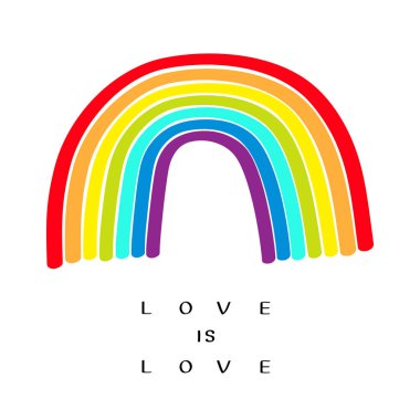 Beyaz arka planda gökkuşağı. Aşk metin alıntısı. Renkli hat seti. Tebrik kartı. LGBT topluluğu. Düz tasarım.